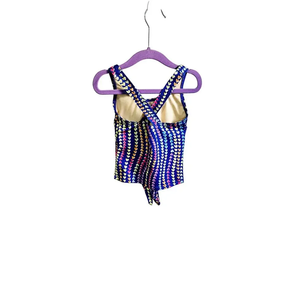 Land's End Girls 4 Bathing Suit Tie Up Top Heart Print Tankini Swimsuit Tank